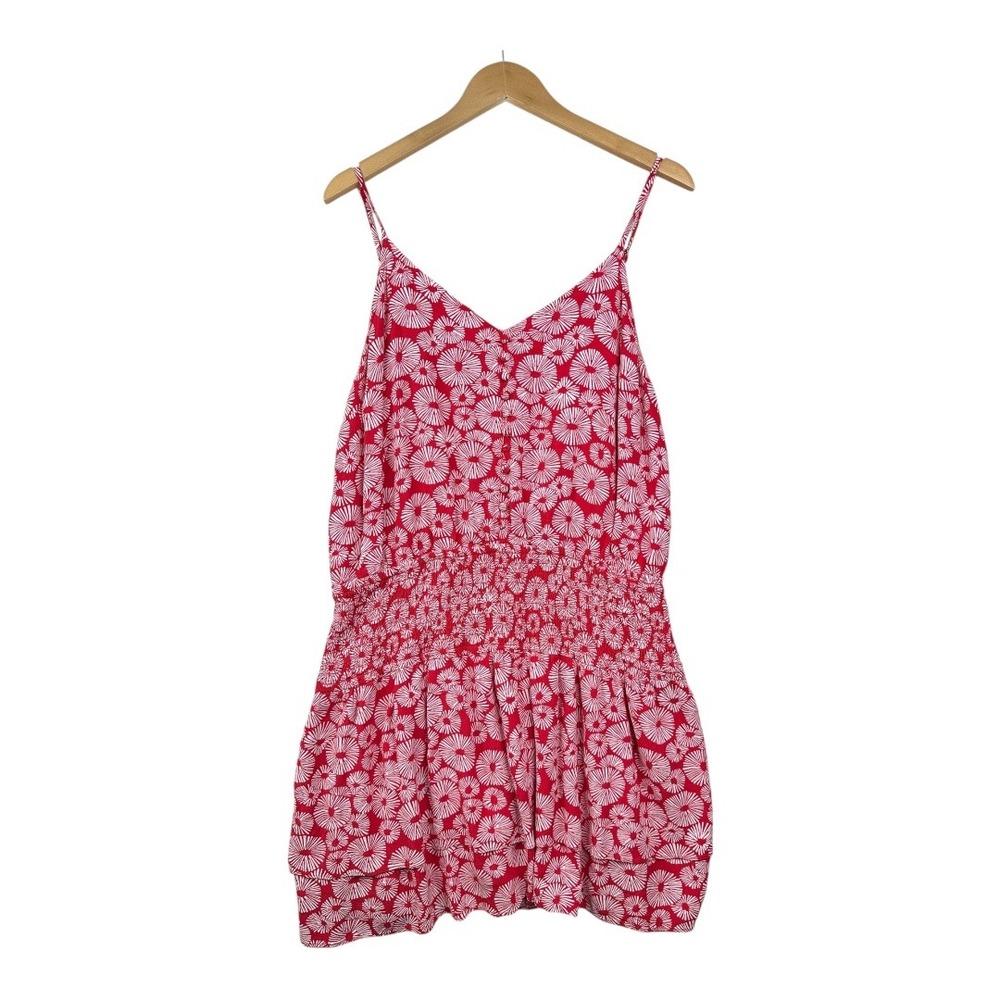 Loft Fireworks Print Spaghetti Stripe Mini Dress size Large Red/White